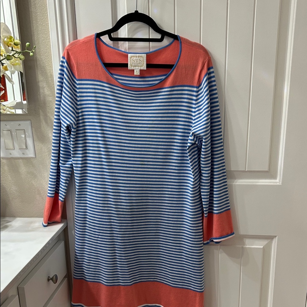 Chic Striped Blue and Coral Dress